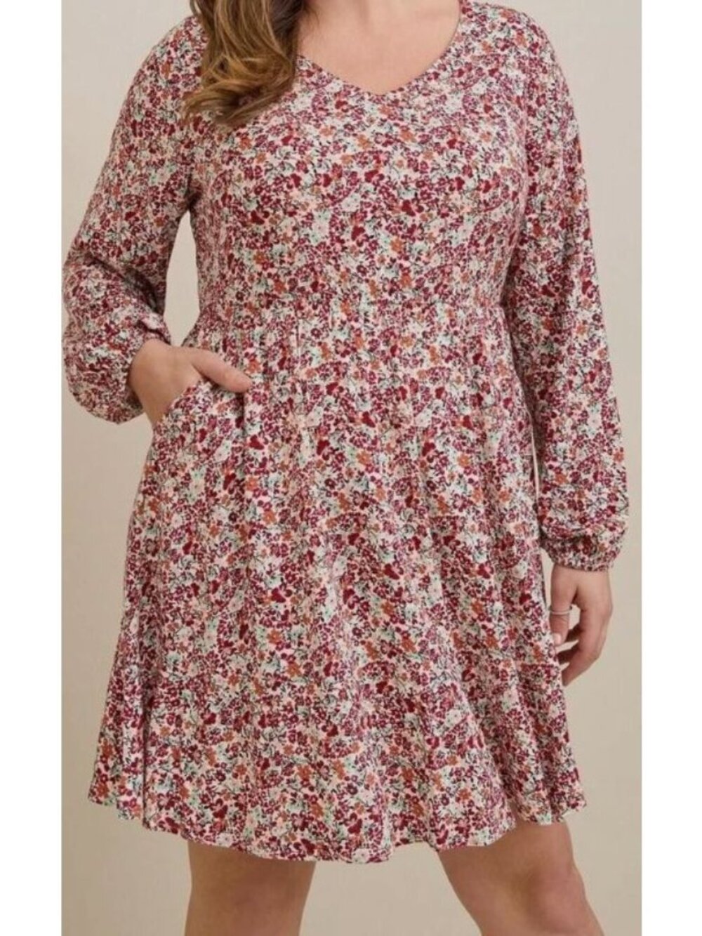 Torrid Floral Long Sleeve Skater Dress Womens Size 1 16‑18 Stretch Long Sleeve
